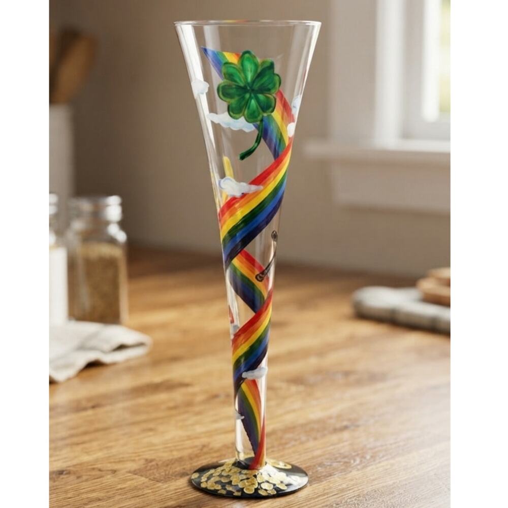 St Paddy Day Good Luck, Hand Painted By Lolita Glass/Flute
